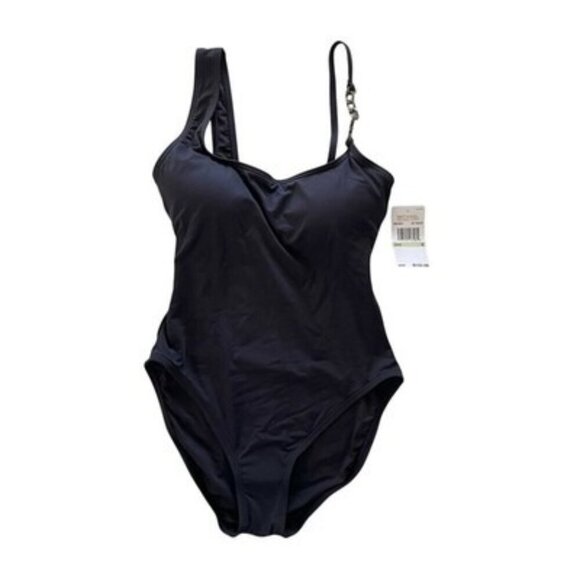 MICHAEL Michael Kors Logo Chain Black One Piece Swimsuit Size 8 Padded $122 NWT - Picture 1 of 6